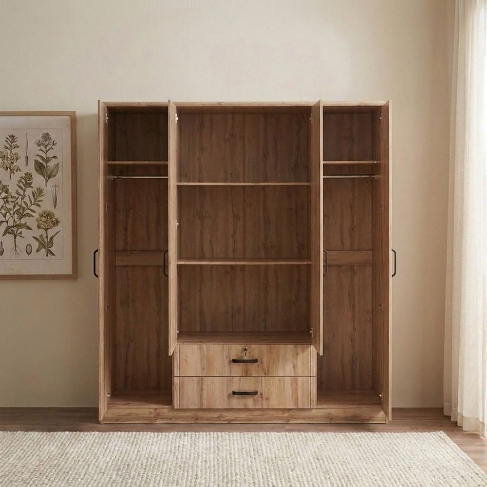 Raymond 4 Door Wardrobe With 2 Drawers & 2Mirrors-Canada Oak - Image 2