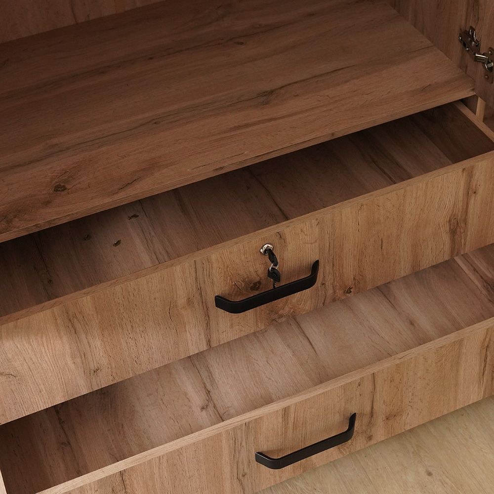 Raymond 4 Door Wardrobe With 2 Drawers & 2Mirrors-Canada Oak - Image 5