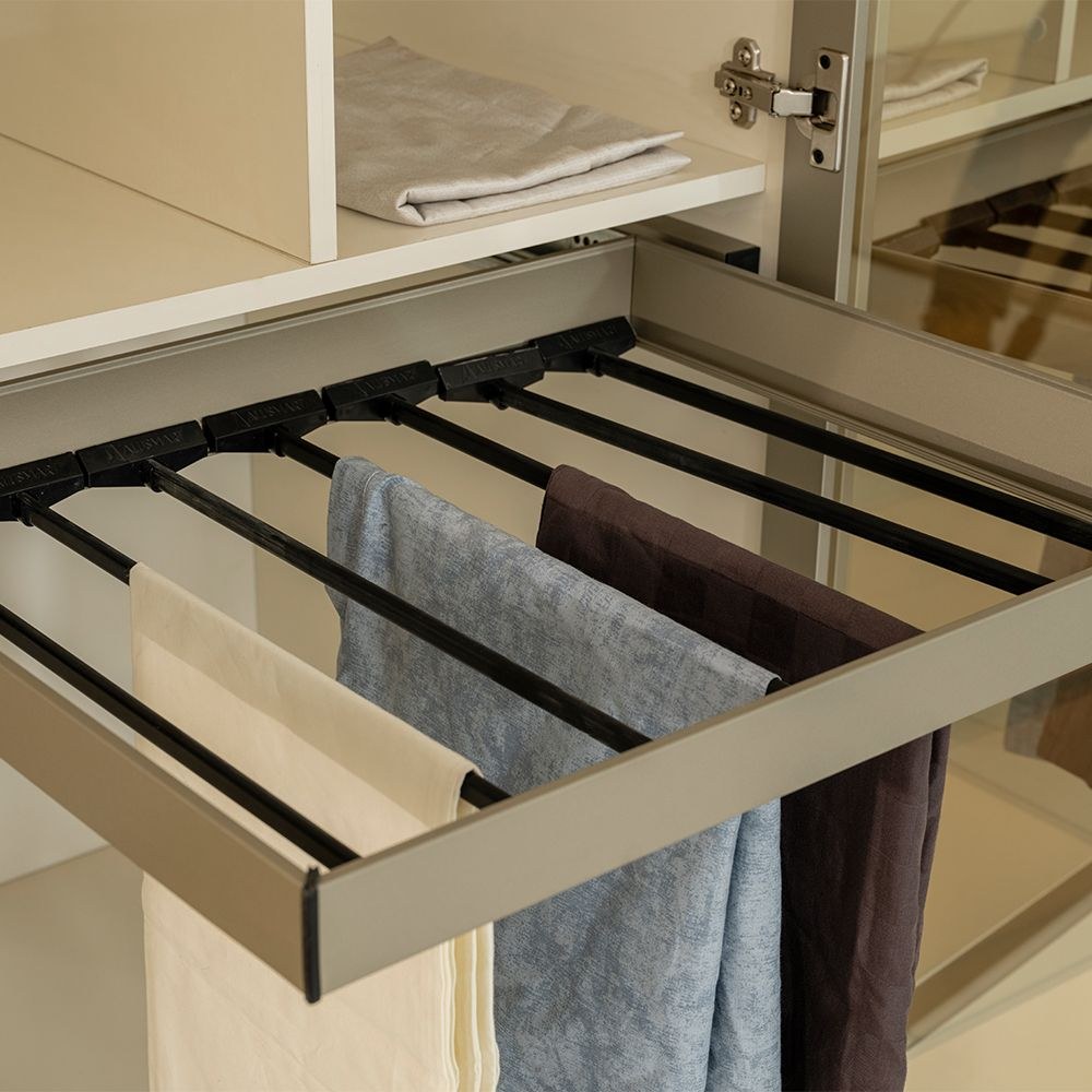 Paris 1 Meter Wardrobe With Led, Trouser Hanger & Drawer - Beige - Image 2