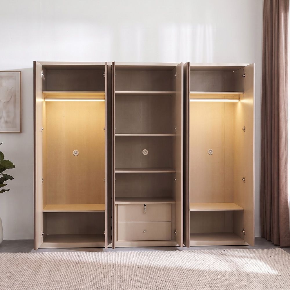 Revora 6 Door Wardrobe With 2 Mirrors And Led - Dark Beige/Brass - Image 2