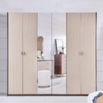 Atlanta 6-Door Wardrobe with 2 Mirrors - Walnut/Beige - With 2-Year Warranty