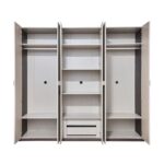 Atlanta 6-Door Wardrobe with 2 Mirrors - Walnut/Beige - With 2-Year Warranty