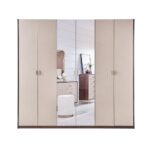 Atlanta 6-Door Wardrobe with 2 Mirrors - Walnut/Beige - With 2-Year Warranty