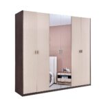 Atlanta 6-Door Wardrobe with 2 Mirrors - Walnut/Beige - With 2-Year Warranty