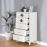 New Aloha Chest of 5 Drawers-White/Golden-With 2-Year Warranty