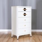 New Aloha Chest of 5 Drawers-White/Golden-With 2-Year Warranty