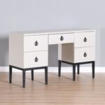 Defne Dresser with Mirror and Stool-Cream/Black-With 5-Year Warranty