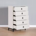 Defne Chest of 5 Drawers-Cream/Black-With 5-Year Warranty