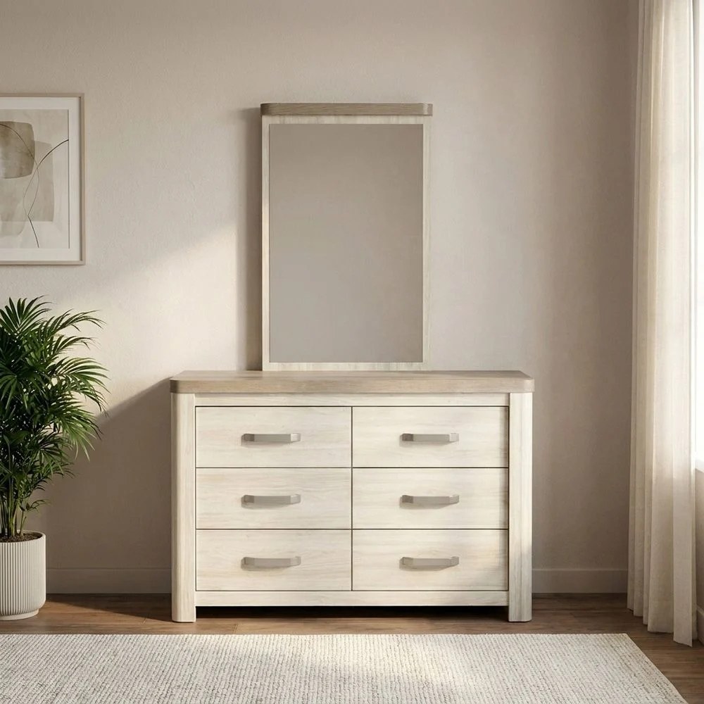 Olivos 6-Drawer Dresser with Mirror - Ash Grey/Oak - With 2-Year Warranty - Image 2