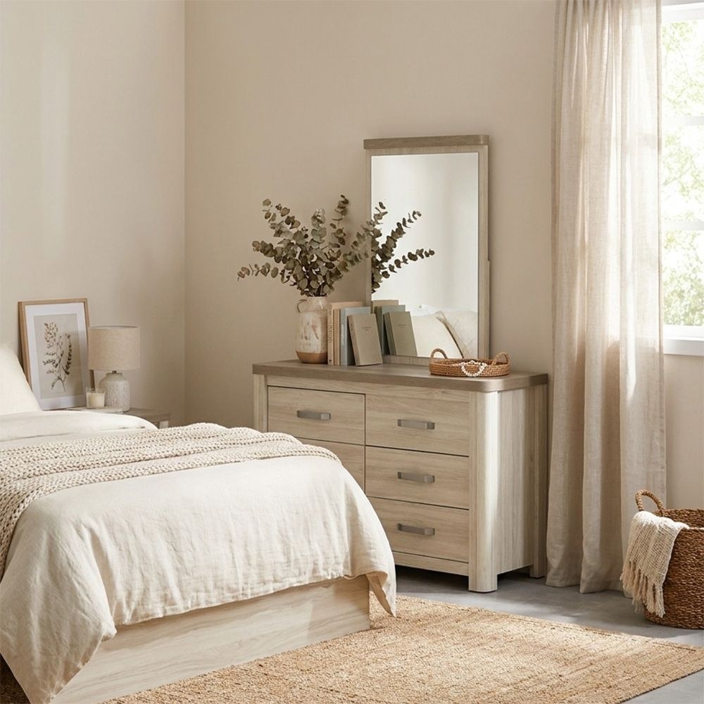 Olivos 6-Drawer Dresser with Mirror - Ash Grey/Oak - With 2-Year Warranty - Image 5