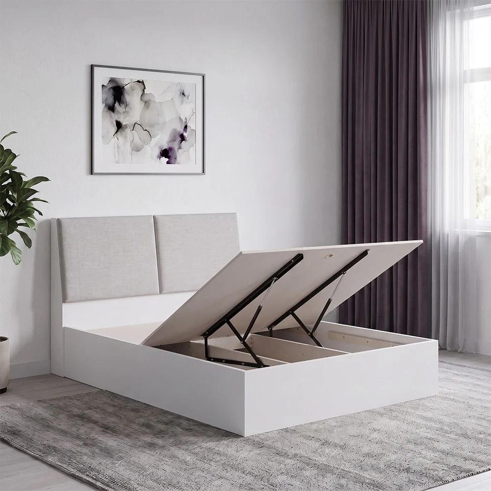 Palomeze 180x200 King Bed with Hydraulic and Headboard storage-White/Black-With 2-Year Warranty - Image 3