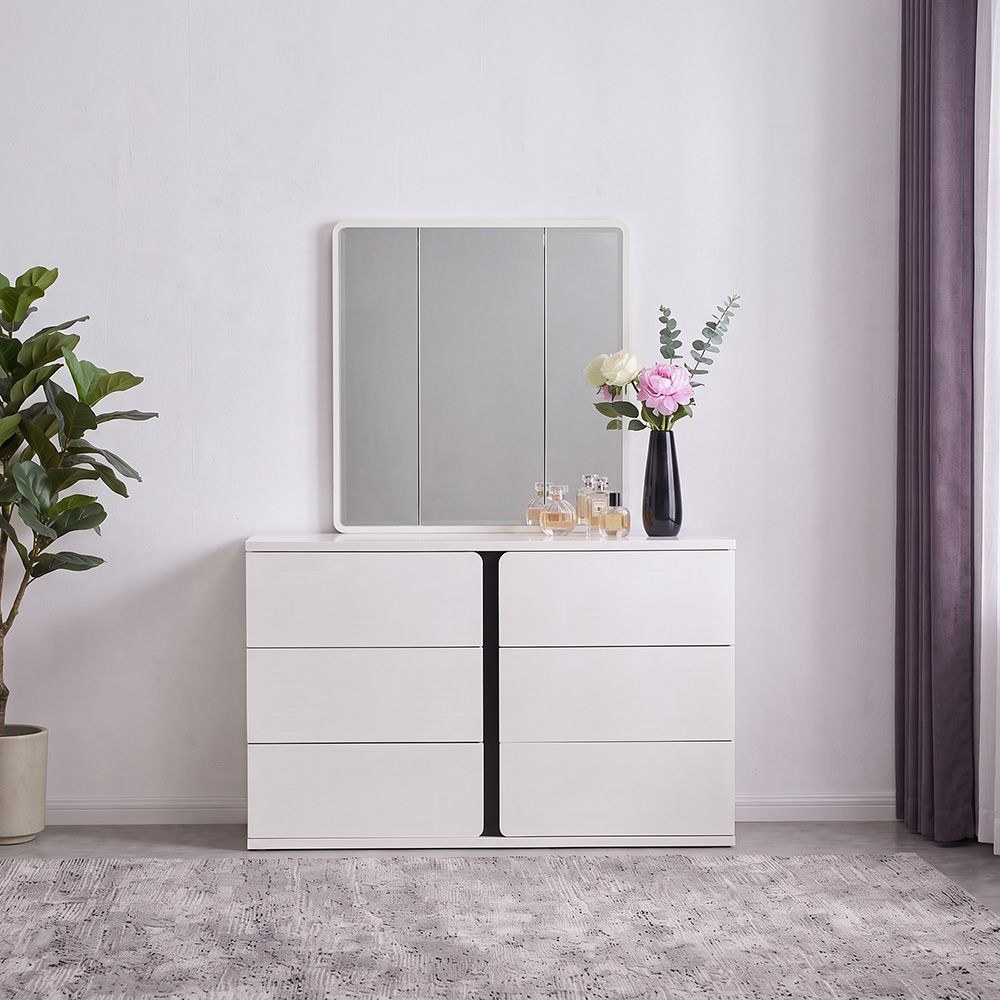 Palomeze Dresser with Mirror-White/Black-With 2-Year Warranty - Image 2