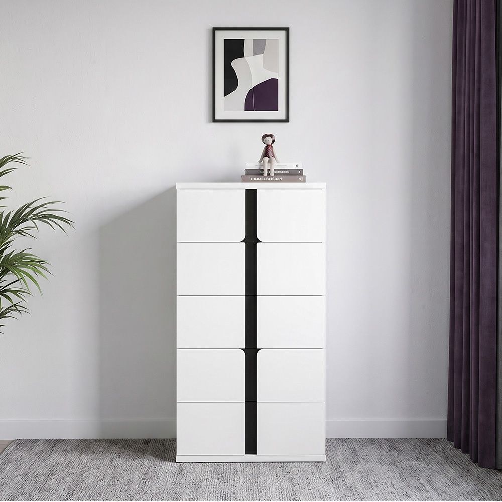 Palomeze Chest of 5 Drawers-White/Black-With 2-Year Warranty - Image 2