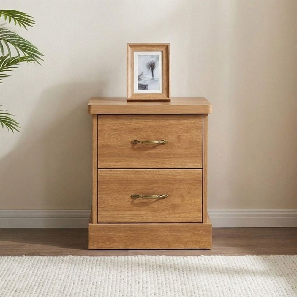 Zirco 2-Drawer Night Stand-Brown Oak-With 2-Year Warranty - Image 2
