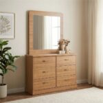 Zirco 6-Drawer Dresser with Mirror-Brown Oak-With 2-Year Warranty