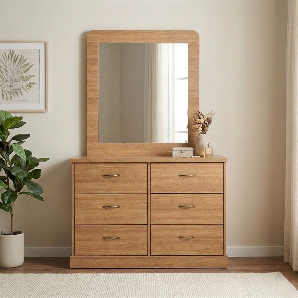 Zirco 6-Drawer Dresser with Mirror-Brown Oak-With 2-Year Warranty - Image 2