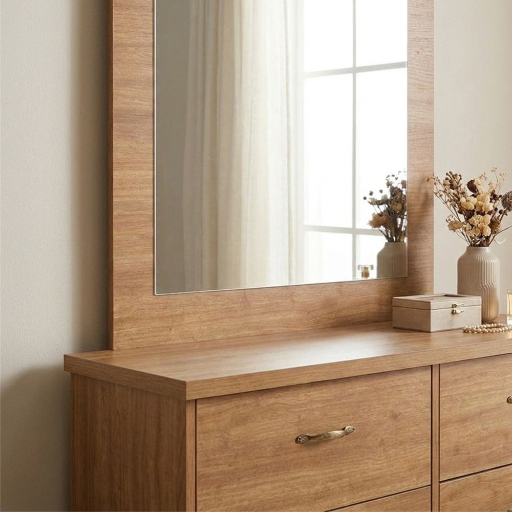 Zirco 6-Drawer Dresser with Mirror-Brown Oak-With 2-Year Warranty - Image 3