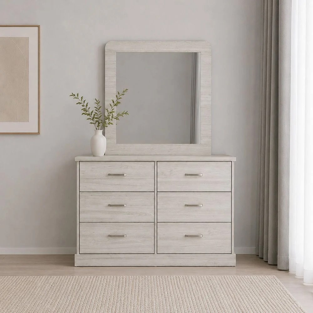 Zirco 6-Drawer Dresser with Mirror-White Oak-With 2-Year Warranty - Image 2