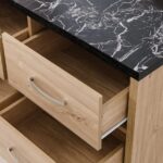 Bolivar 6-Drawer Dresser with Mirror-Vintage Oak/Black Faux Marble-With 2-Year Warranty