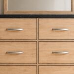Bolivar 6-Drawer Dresser with Mirror-Vintage Oak/Black Faux Marble-With 2-Year Warranty