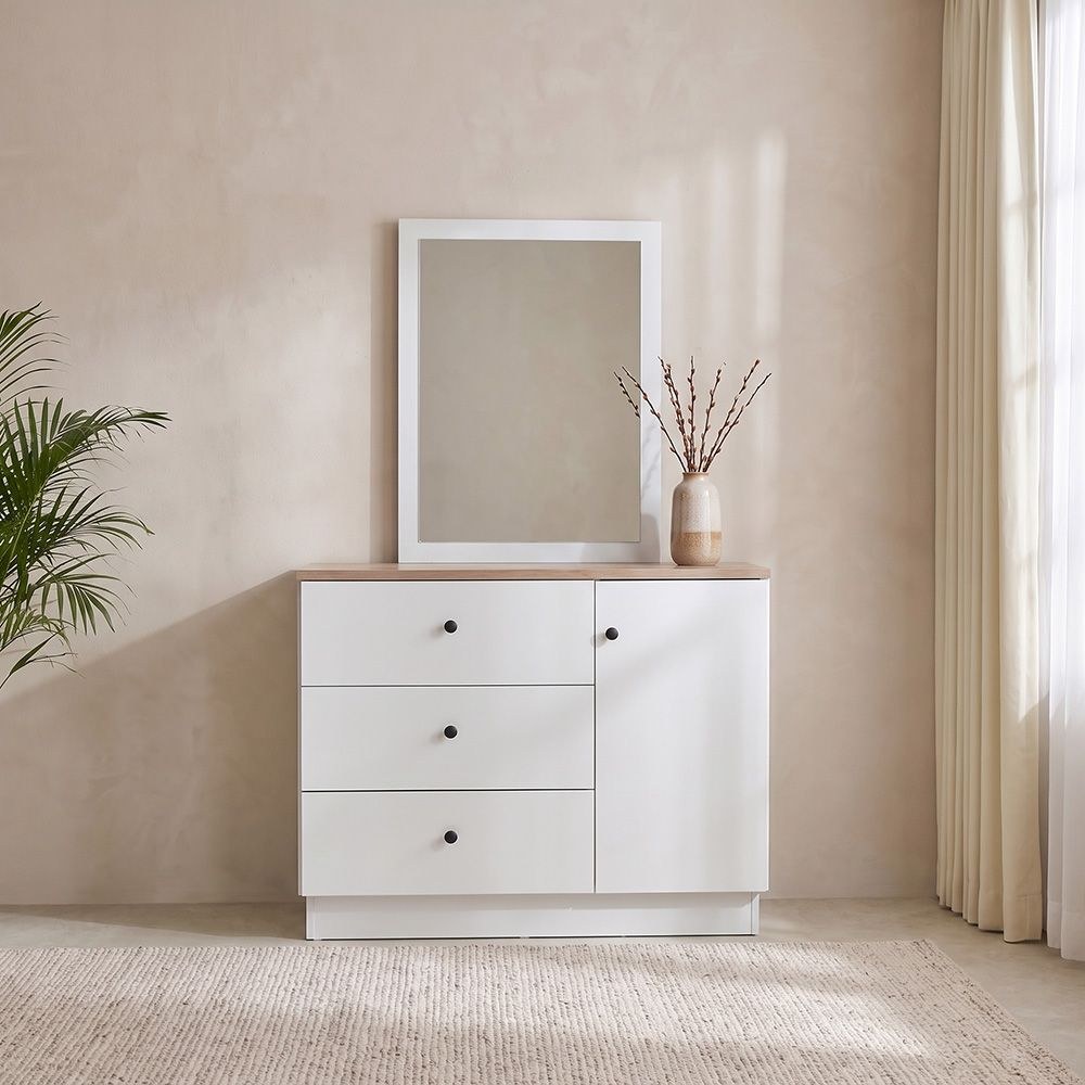 Pera Dresser with Mirror - White/Light Oak - With 2-Year Warranty - Image 2