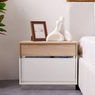 Frazer Nightstand-White/Natural Oak-With 2-Year Warranty