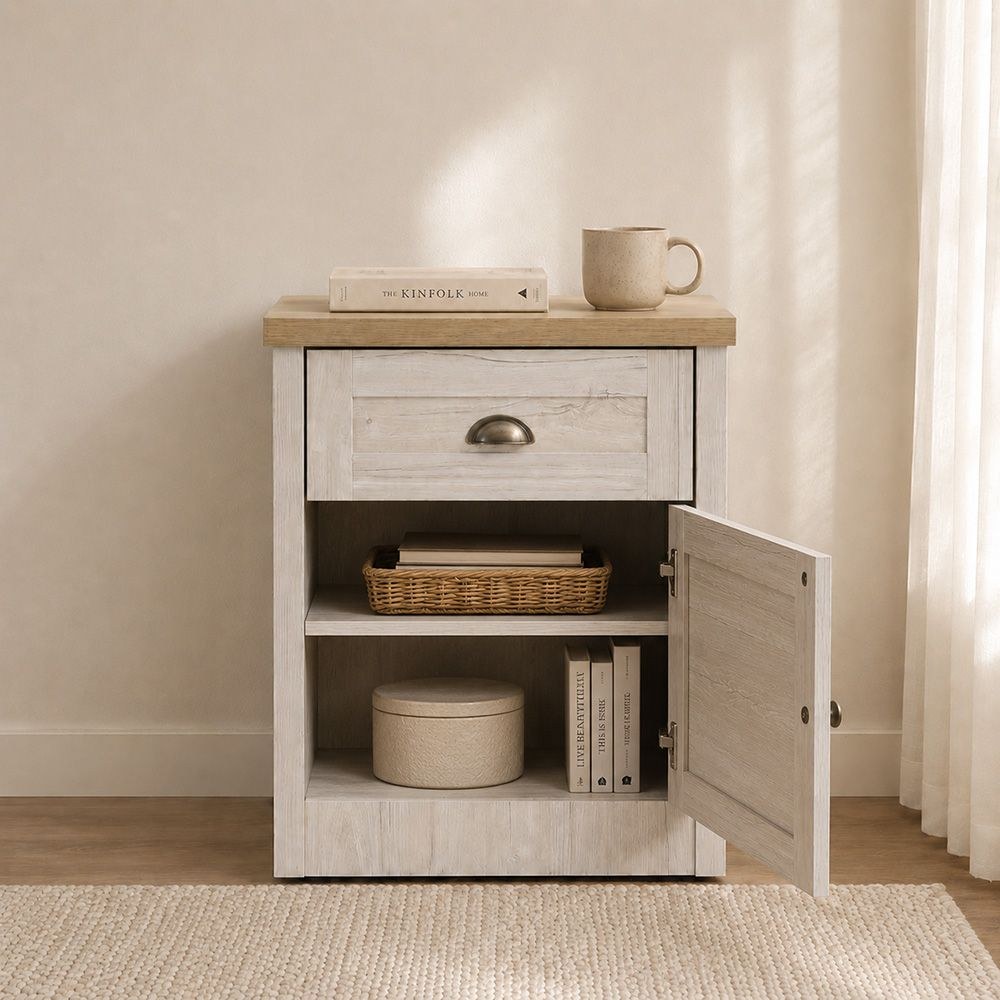 Cambridge 1-Drawer 1Door Nighstand-Oak & White Oak - Image 3