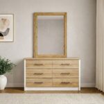 Swann 6-Drawer Master Dresser with Mirror - Summer Oak/Pearl White - With 2-Year Warranty