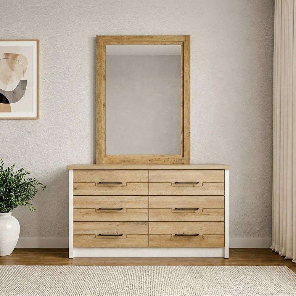 Swann 6-Drawer Master Dresser with Mirror - Summer Oak/Pearl White - With 2-Year Warranty - Image 2