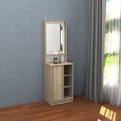 Kinder 1-Door Open Shelf Tall Dresser with Mirror-White & Sonoma Oak-With 2-Year Warranty