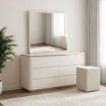 Ashton Dresser With Mirror And Stool-Beige/Brushed Gold