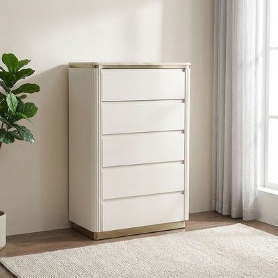 Ashton Chest of 5 Drawers - Beige/Brushed Gold - With 2-Year Warranty