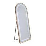 Halen Floor Mirror with Tri-Color LED Lights & Touch Screen Button - Gold - With 2-Year Warranty