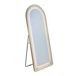 Halen Floor Mirror with Tri-Color LED Lights & Touch Screen Button - Gold - With 2-Year Warranty