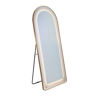Halen Floor Mirror with Tri-Color LED Lights & Touch Screen Button - Gold - With 2-Year Warranty - Image 3