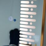 Halen Floor Mirror with Tri-Color LED Lights & Touch Screen Button - Gold - With 2-Year Warranty