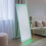 Alric Floor Mirror with Multi-color RGB LED Lights + Bluetooth Speaker & Touch Screen Button-White-With 2-Year Warranty
