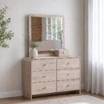 Monro 6 Drawer Dresser with Mirror-Natural Oak