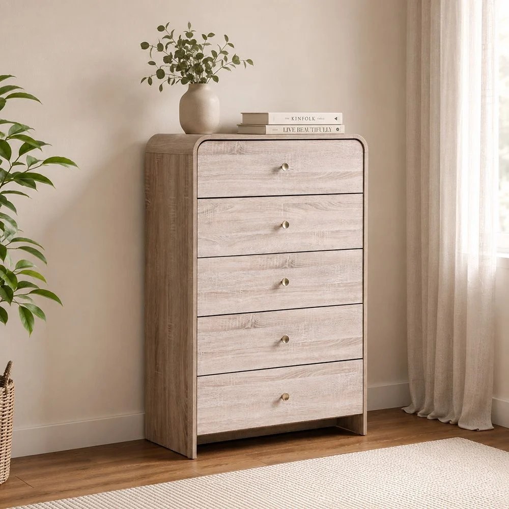 Monro Chest of 5 Drawers - Natural Oak - With 2-Year Warranty