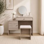 Monro Vanity Dresser with Mirror & Stool - Natural Oak - With 2-Year Warranty