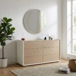 V2 Brita 6 Drawer Dresser Mirror with Storage-Beige/White Oak