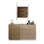 V2 Brita 6 Drawer Dresser Mirror with Storage-Beige/White Oak