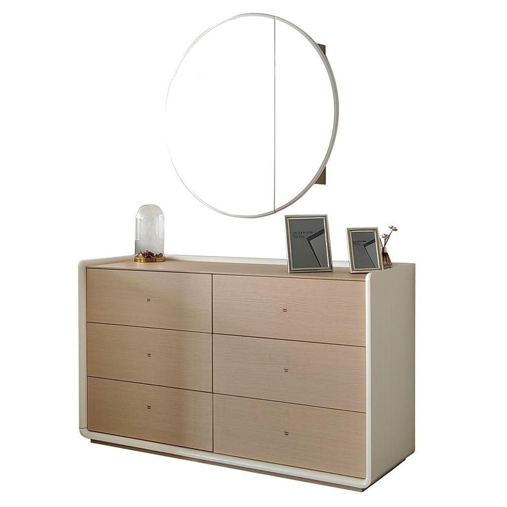 V2 Brita 6 Drawer Dresser Mirror with Storage-Beige/White Oak - Image 4