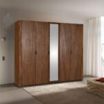 Zenia 5 Door Solid Wood Wardrobe with Mirror - Dark Brown - With 2-Year Warranty