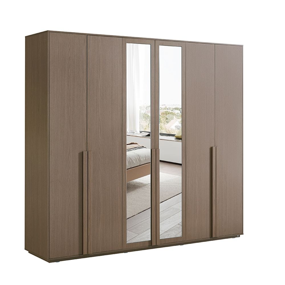 Allison 6-Door Wardrobe with Mirror and Drawers - Natural Oak - With 2-Year Warranty - Image 2