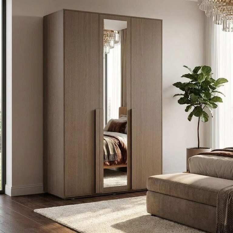 Allison 3 Door Wardrobe With Mirror- Natural Oak