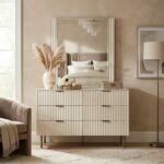 Orion Dresser with Mirror - Beige/Brushed Gold - With 2-Year Warranty