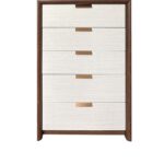 Terakkai Chest of 5 Drawers - Walnut/Beige/Bronze - With 2-Year Warranty