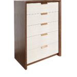 Terakkai Chest of 5 Drawers - Walnut/Beige/Bronze - With 2-Year Warranty