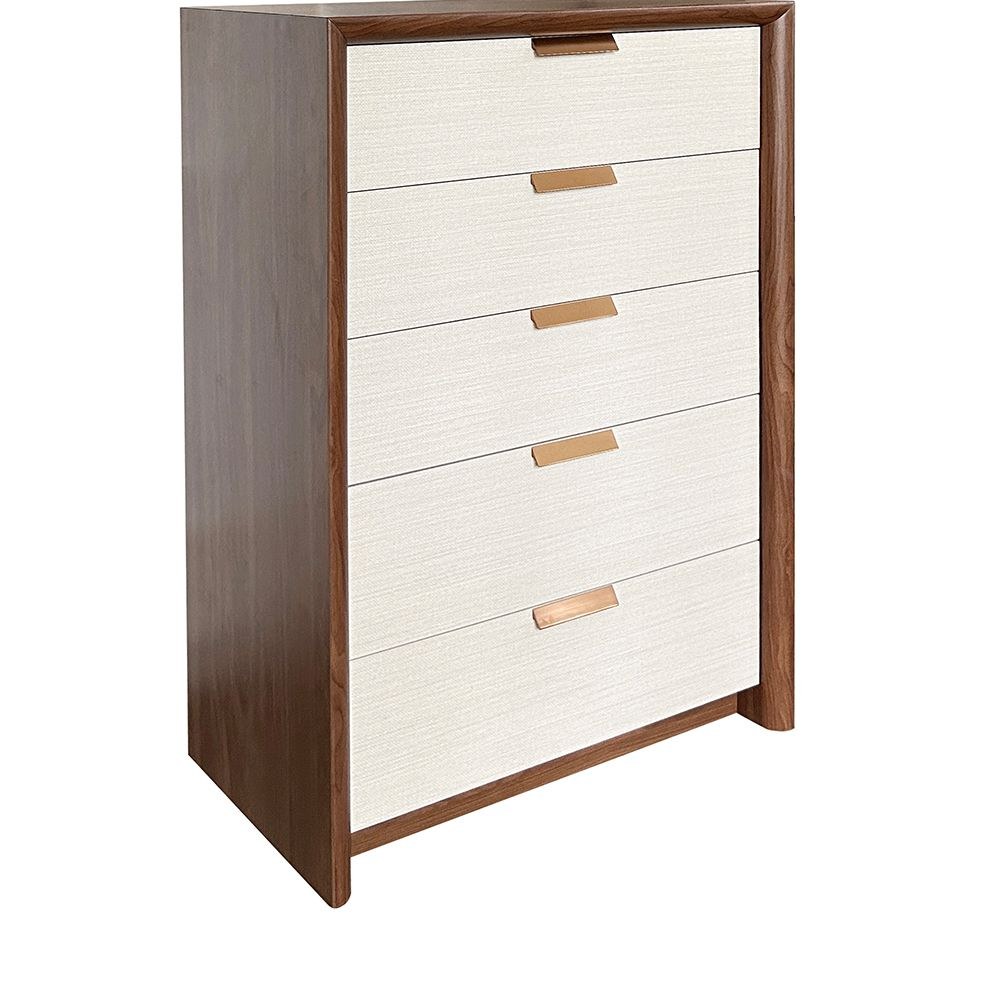 Terakkai Chest of 5 Drawers - Walnut/Beige/Bronze - With 2-Year Warranty - Image 3